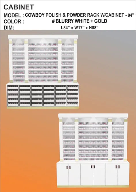 WHITE - GOLD POLISH & POWDER CABINET WITH LED 84 INCHES