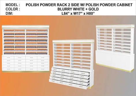 WHITE - GOLD POLISH & POWDER CABINET – 2 SIDES 84 INCHES