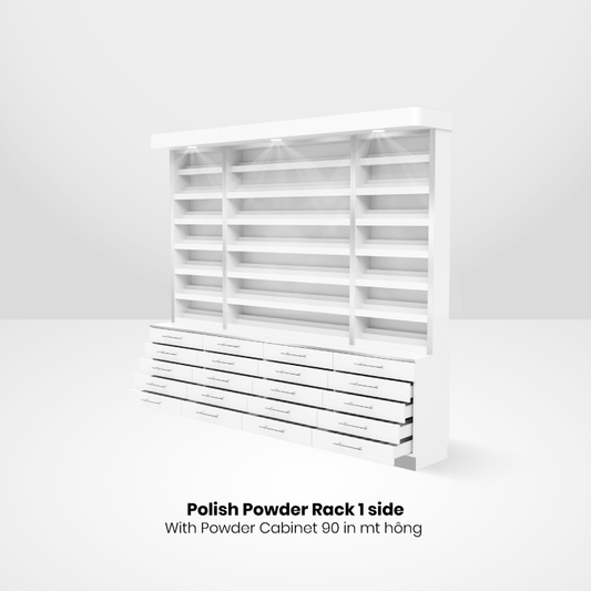 WHITE - GREY POLISH & POWDER RACK 1 SIDE WITH POWDER CABINET 90 INCHES