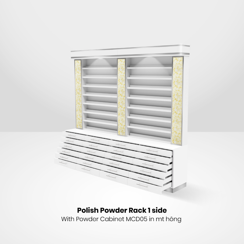 WHITE - GOLD POLISH POWDER RACK 1 SIDE